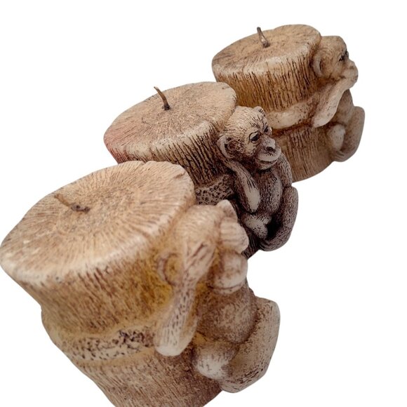 Vintage Ornate Hand Sculpted Monkey Candles Decor Set Hear See Speak No Evil 3" - Picture 6 of 7